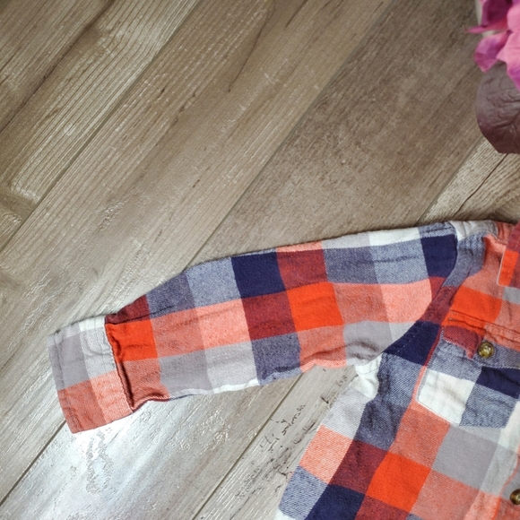 Healthtex Orange Blue White Checked Plaid Button Down Flannel Shirt Size 4T EUC - Picture 6 of 15